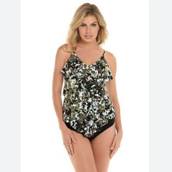 Magicsuit GI Jane Rita Tiered Flowy Camo Army Green Wireless Tankini Top Size 10 - Picture 1 of 9